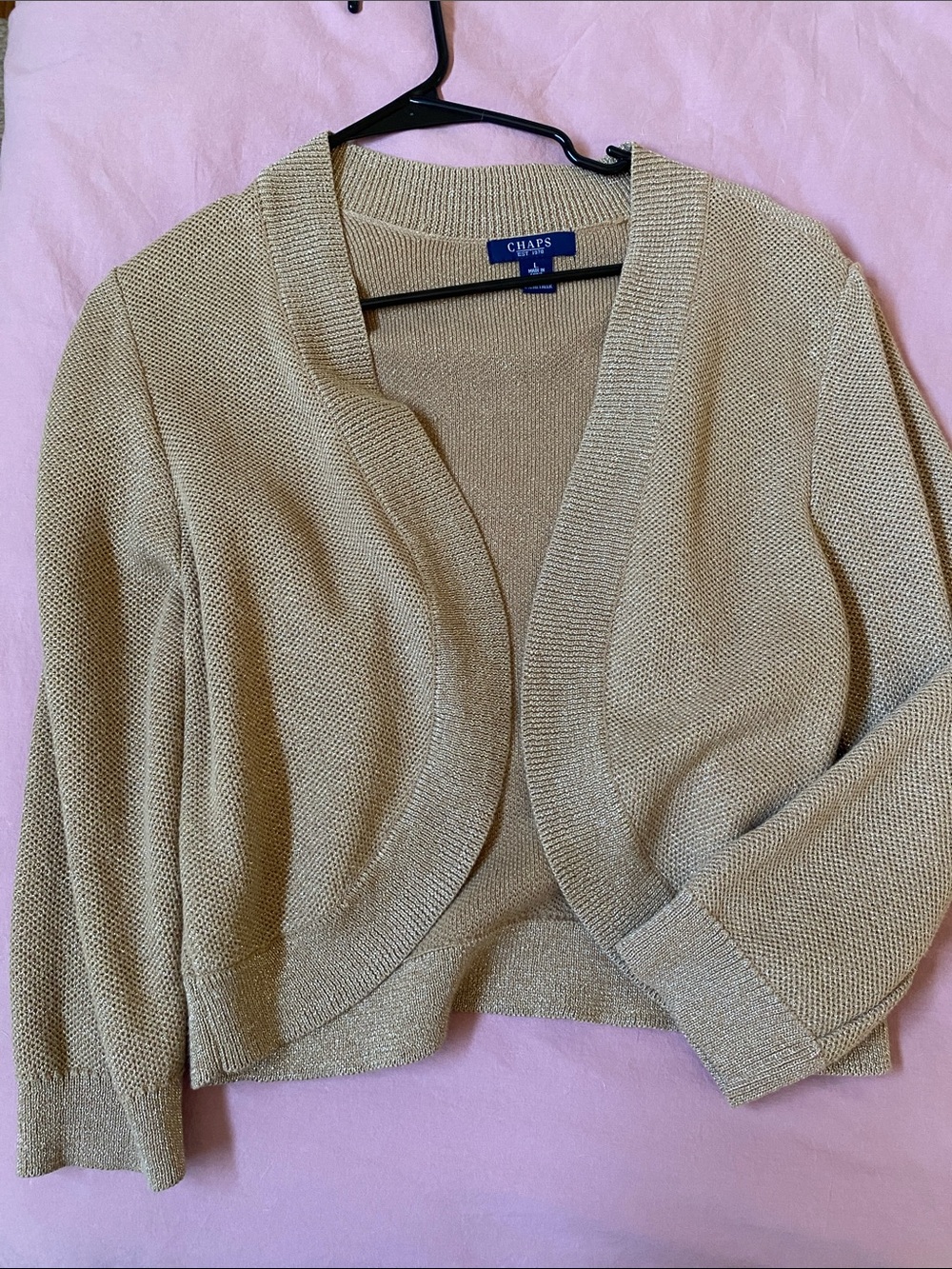 Chaps Beige Cropped Open-Front Cardigan